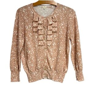 J. Crew Women's XL Cardigan Sweater Ruffle Front Peach Print